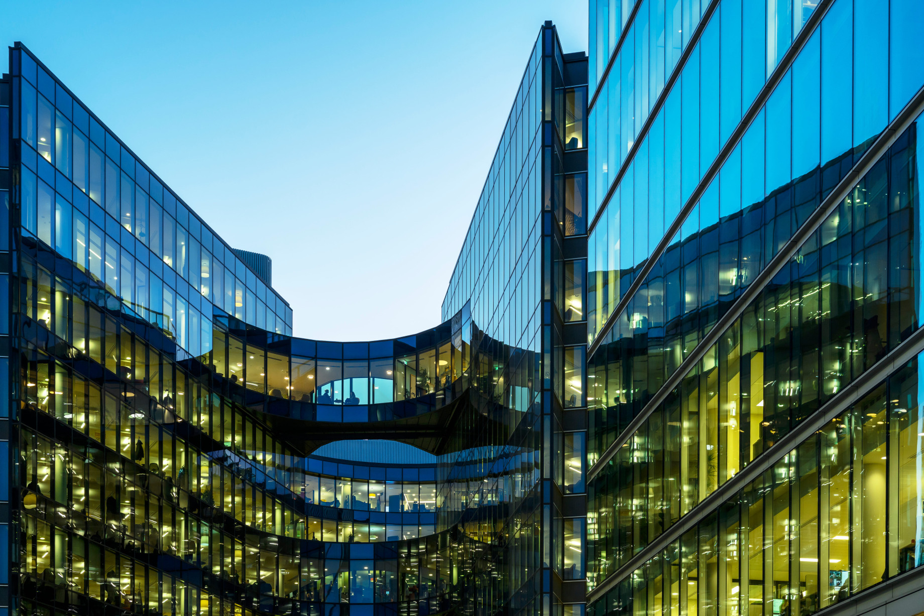 abstract of office windows at dusk