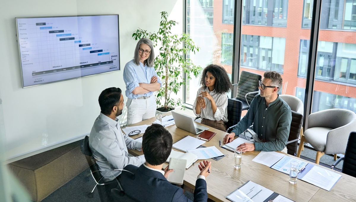 diverse corporate team working together