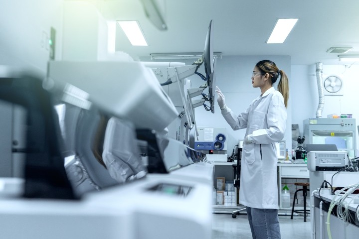 female scientist at work in biotech lab