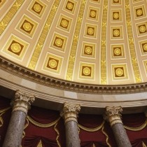 close up detail of us capital dome red and gold tiles